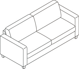 Isometric illustration of a two seat sofa with pastel color blocking