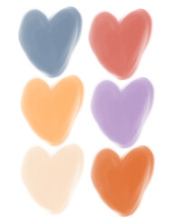 Set of colorful pastel heart illustrations with soft, blurred edges