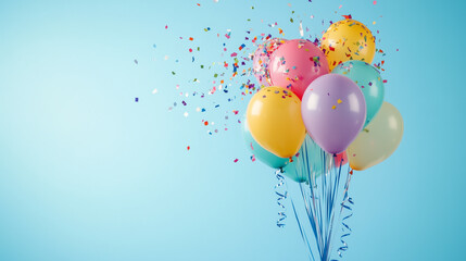 Child's colorful balloon bouquet with confetti and streamers, celebrating joy and playfulness on International Children's Day.