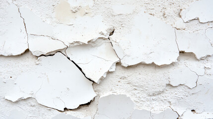 Obraz premium A close-up view of peeling white paint on a textured wall, showcasing layers of decay and the beauty of imperfection.