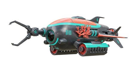 Futuristic underwater vessel with coral motif