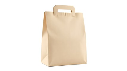 Simple paper bag with handle for holding and carrying groceries and merchandise ready for branding and customization on a white backdrop