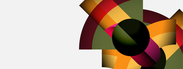 Abstract colorful design. Overlapping curved shapes create dynamic visual impact. Warm tones dominate composition, with black accent.