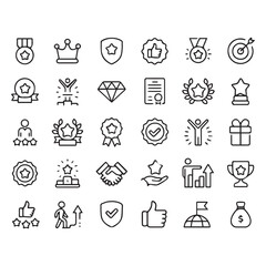 Fototapeta premium Achievement and Award Line Icons Set – Outline Vector Symbols for Success, Leadership, Rewards, Business Growth, and Recognition Concepts