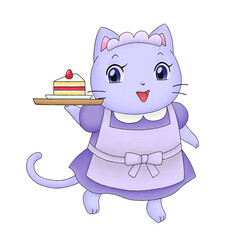 ネコのカフェ店員のイラスト