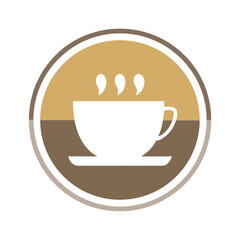 White coffee cup with steam on brown and tan background drink