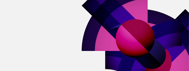 Abstract geometric composition. Pink, purple shades blend with sphere. Modern design, clean lines, minimalist aesthetic.