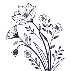 Black and White Line Art Minimalist Flower Bouquet