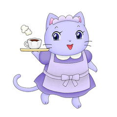 ネコのカフェ店員のイラスト