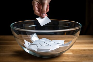 Raffle ticket drawing from glass bowl