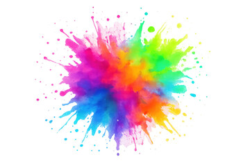Vibrant explosion of colorful powder paint creating a dynamic and abstract design on a transparent background