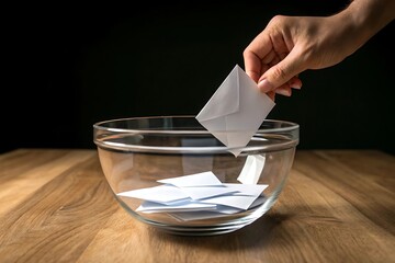 Raffle drawing: hand placing ticket in bowl