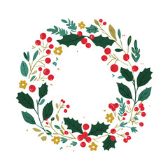 Vector Christmas wreath set with winter floral elements. Vector illustration. Season greeting card.