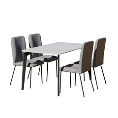 White Dining Table Set Side View 3D Render Illustration