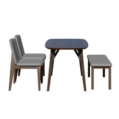 Wood Dining Table Set Front View 3D Render Illustration