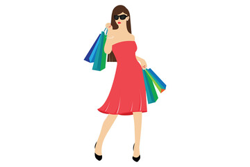 young happy smiling woman with shopping bags