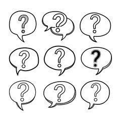 Set of Hand Drawn Question Mark Speech Bubbles - Doodle Icons for Inquiry & Communication
