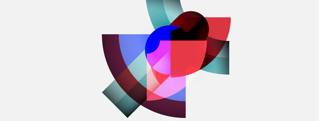 Abstract composition. Overlapping translucent shapes create vibrant color blends. Modern design, simple background, dynamic forms.