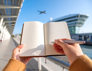 Wide Angle POV of Someone Writing in a Notebook