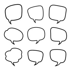 Hand-Drawn Speech Bubbles Set. Doodle Cartoon Style Talk and Thought Boxes for Dialogue, Chat, and Communication Design Elements.