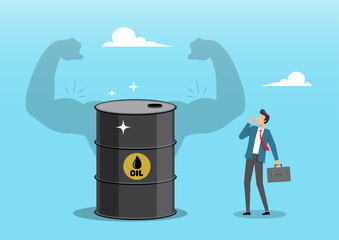 A dark oil barrel with an "OIL" label. Behind the barrel