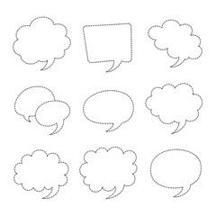 Dotted Outline Speech & Thought Bubbles Set: Blank Vector Graphics for Communication, Dialogue, Comics & Messaging