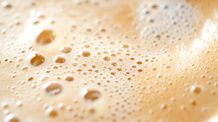Close-up of creamy foam bubbles on a beverage, showcasing a rich texture and inviting appearance. Perfect for beverage advertising.