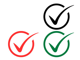 Approval Checkmark Icons: White, Red, Green Tick Symbols for Confirmation and Validation