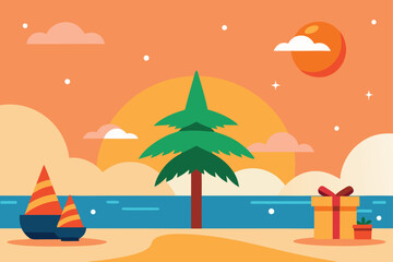 Obraz premium vector illustration of a tropical island with palms