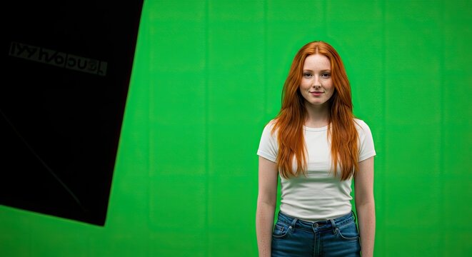 Woman studio portrait, green screen
