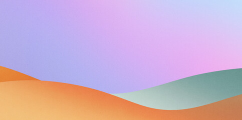 Pink - purple, orange - green gradient background, with undulating curves forming geometric shapes,...