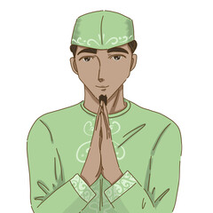 Moslem in green clothes greeting