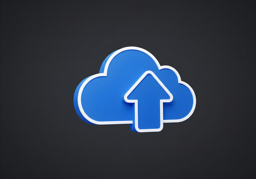 Blue Cloud Upload Icon with Arrow on Dark Background | Minimalist Digital Data Transfer Symbol for Website Graphics, App Design and Cloud Computing Concepts