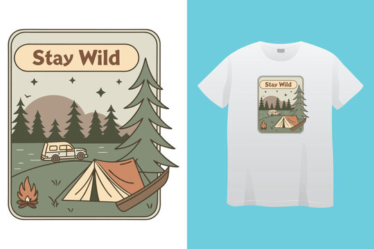 Nature embrace our camping grace. Camping t-shirt design Vector graphics. Shirt design, T shirt Design vector, apparel, outdoor, adventure, camp. Nature