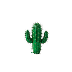 A vibrant green cactus balloon stands out against a stark transparent background, perfect for desert themes, parties, and celebratory designs.