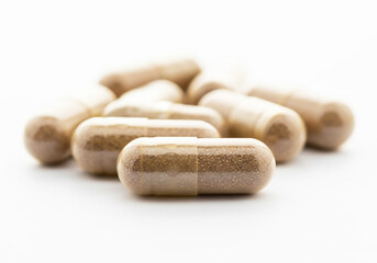 Close-up of Herbal Capsules Natural Health Supplements, Holistic Wellness, and Alternative Medicine
