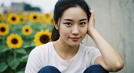 Young woman in sunflower field