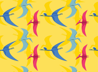 Flying Dinosaur Pterosaurs Summer Set Cartoon Yellow Seamless Pattern Background Wallpaper © bullet_chained