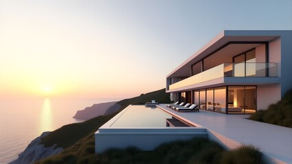 Fototapeta premium Modern Minimalist Villa by the Sea