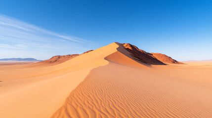 Stunning desert landscape showcasing golden dunes under a bright blue sky, perfect for travel and adventure themes.