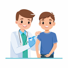 Doctor and nurse with stethoscope checking patient in hospital illustration