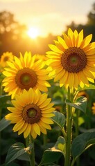 Obraz premium Sunflowers Basking in Golden Sunlight A Stunning Summer Meadow Display of Natures Beauty