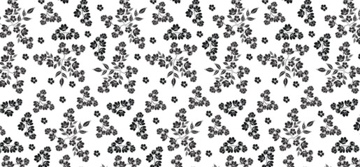 Fill and line style floral seamless patter with flower on transparent background