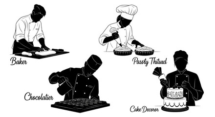 Silhouette Illustrations of Bakers and Pastry Chefs at Work