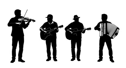 Silhouette of a Musical Quartet Violin, Guitars, Accordion