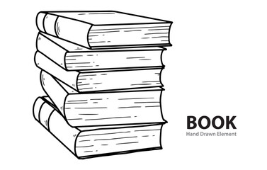 black outline of books, coloring pages, editable, simple design, white background, doodles