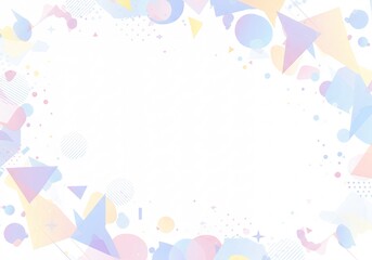 Geometric pastel frame with circles, triangles, stars and lines on white