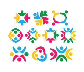 Simple Diverse Community and Teamwork Logos Collection