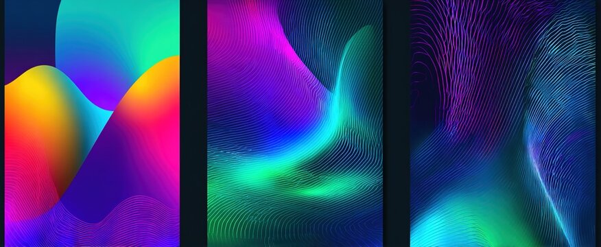 Music poster design background vector set. Electro Sound Cover template with vibrant abstract gradient geometric shape and line wave. Ideal design for social media, flyer, party, music festival, club.