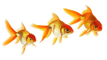 Fototapeta premium A goldfish is isolated on a clean white background, creating a simple yet captivating aquatic - related scene that showcases the vibrant color and graceful form of the goldfish.
